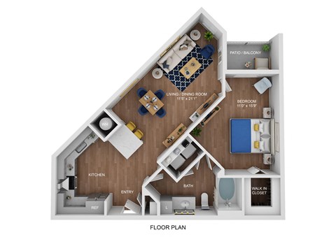 Floor plan for 1 bed, 1 bath, 789 sqft